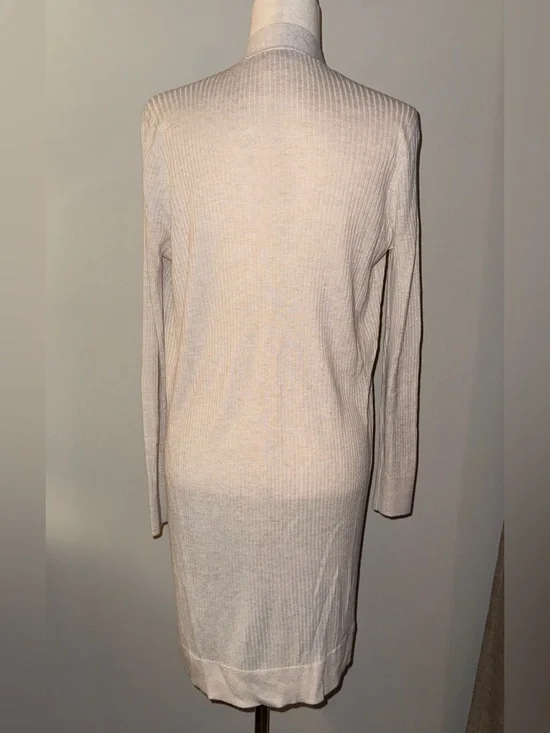 LOFT Cream Open-Front Ribbed Cardigan - Picture 3 of 4